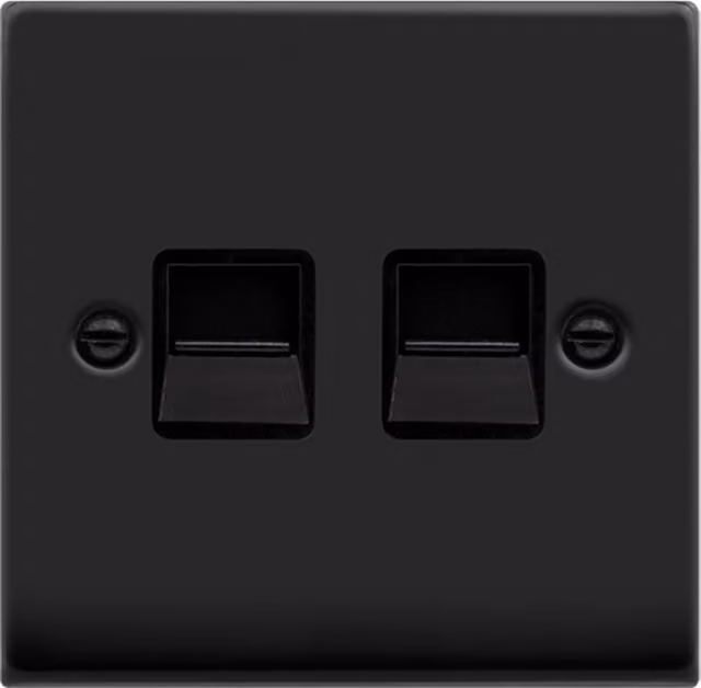 SE HOME Matt Black Flush Secondary Telephone Twin Socket Plate