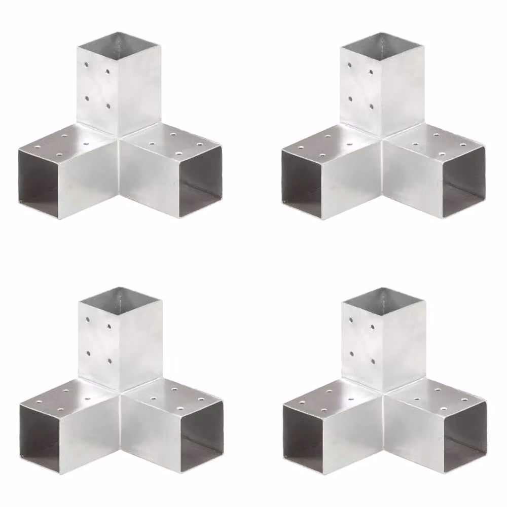 Berkfield Home Y Shape Post Connectors, 4 Pack, Galvanised Metal, Silver, 71 x 71 mm