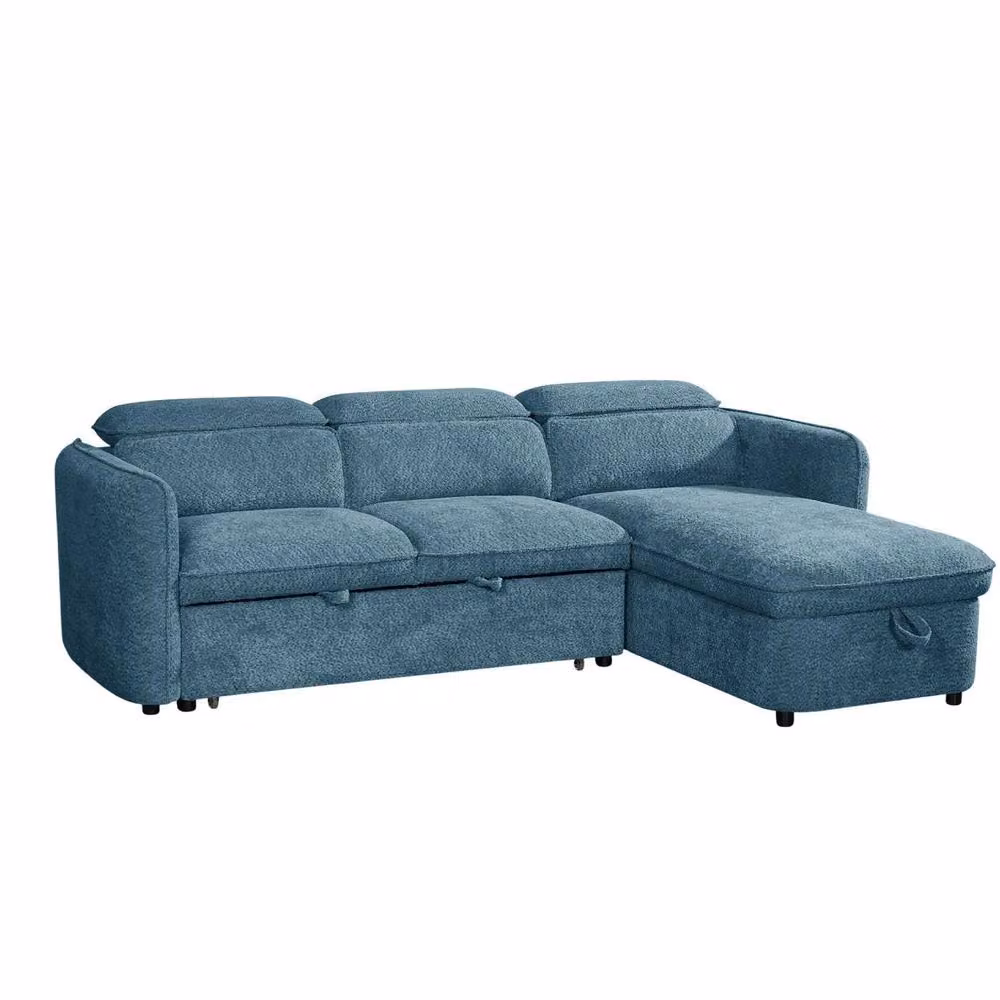 Furnishings For Less UK Ria L Shaped 4 Seater Fabric Corner Sofa Bed in Blue with Adjustable Headrests and Pull Out Frame W/D/H: 236 x 166 x 90 cm – 3