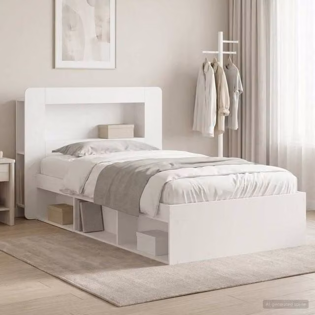 Berkfield Home Modern Bed Frame with Storage Drawers in White, Engineered Wood, W/D/H: 90 x 200 cm – 1