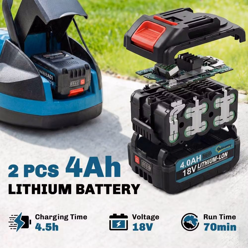 OUTSUNNY 18V Cordless Lawnmower in Blue with 2 x 4Ah Rechargeable Batteries and Charger – 4