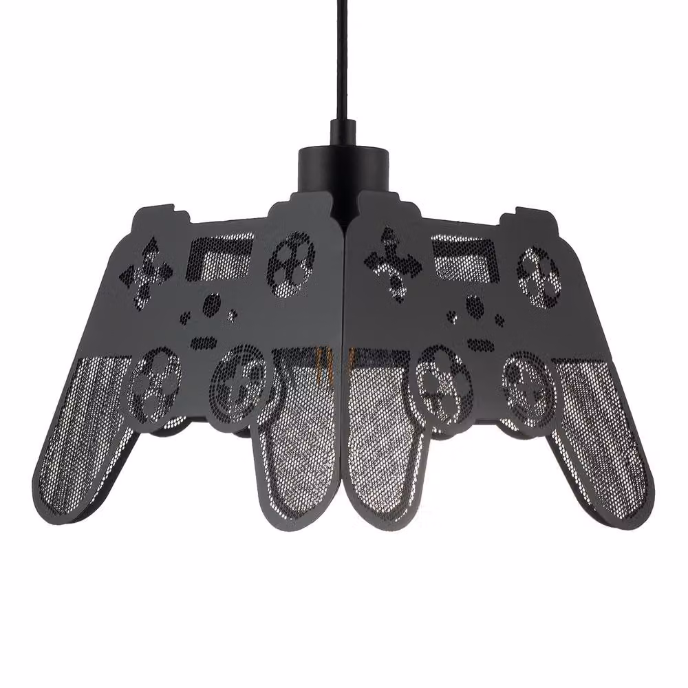 Happy Homewares Modern Matte Black Metal Game Controller Pendant Shade with Laser Cut Holes – 3