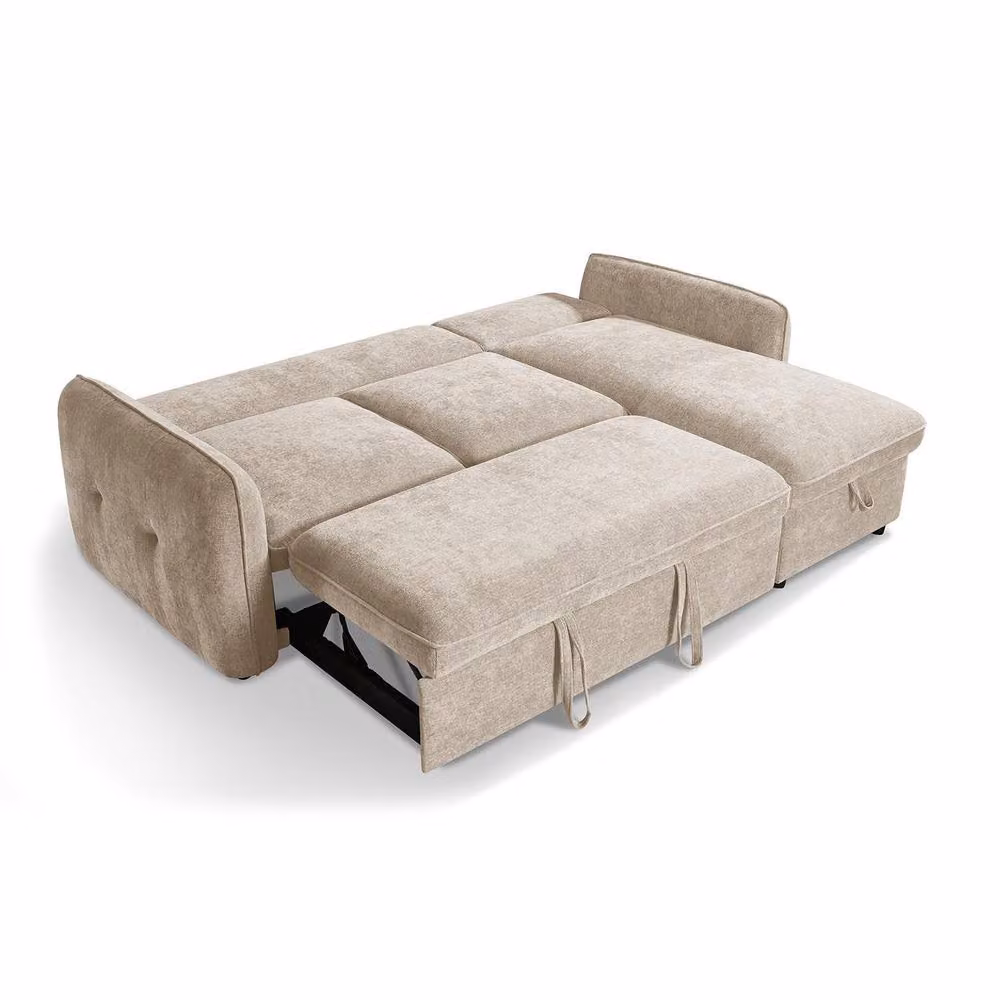 Furnishings For Less UK Seattle L Shaped 4 Seater Fabric Corner Sofa Bed in Beige, W: 236 cm x D: 89 cm x H: 97 cm – 2