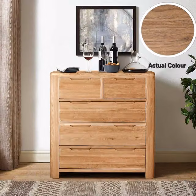 Comfy Living Oak Effect 5 Drawer Chest in Brown