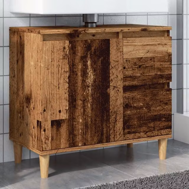 Berkfield Home Sink Cabinet in Old Wood Brown, W/D/H: 65 x 33 x 60 cm