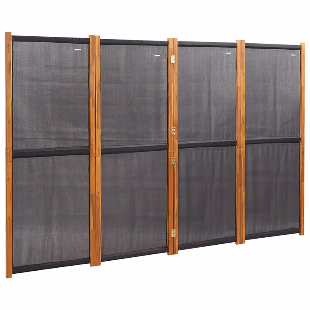 Berkfield Home 4-Panel Acacia Wood Room Divider in Black, H 180 cm x W 280 cm – 2