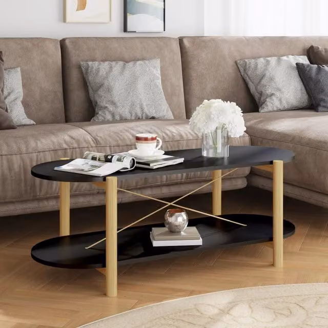 Berkfield Home Black Oval Coffee Table in Engineered Wood, W/D/H: 110 x 48 x 40 cm