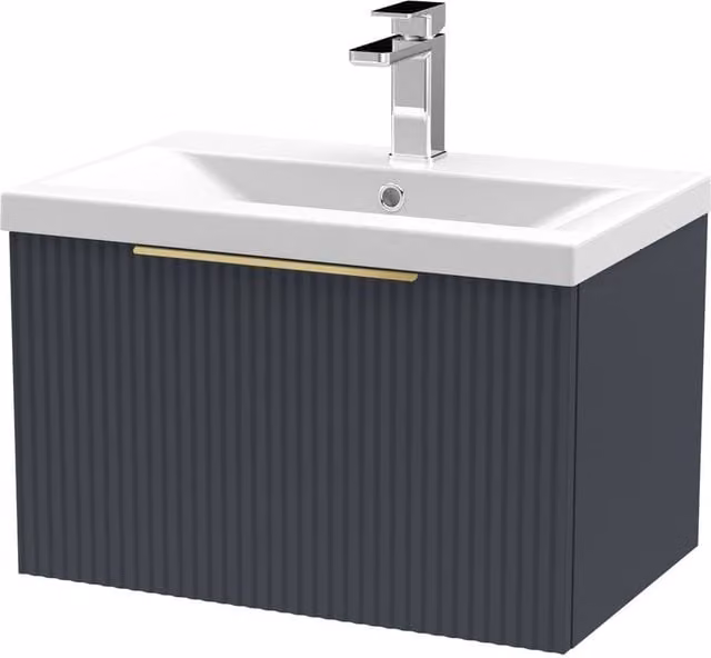 Balterley Fluted Front Wall Hung 1 Drawer Vanity Basin Unit, Dark Grey, Width: 60 cm