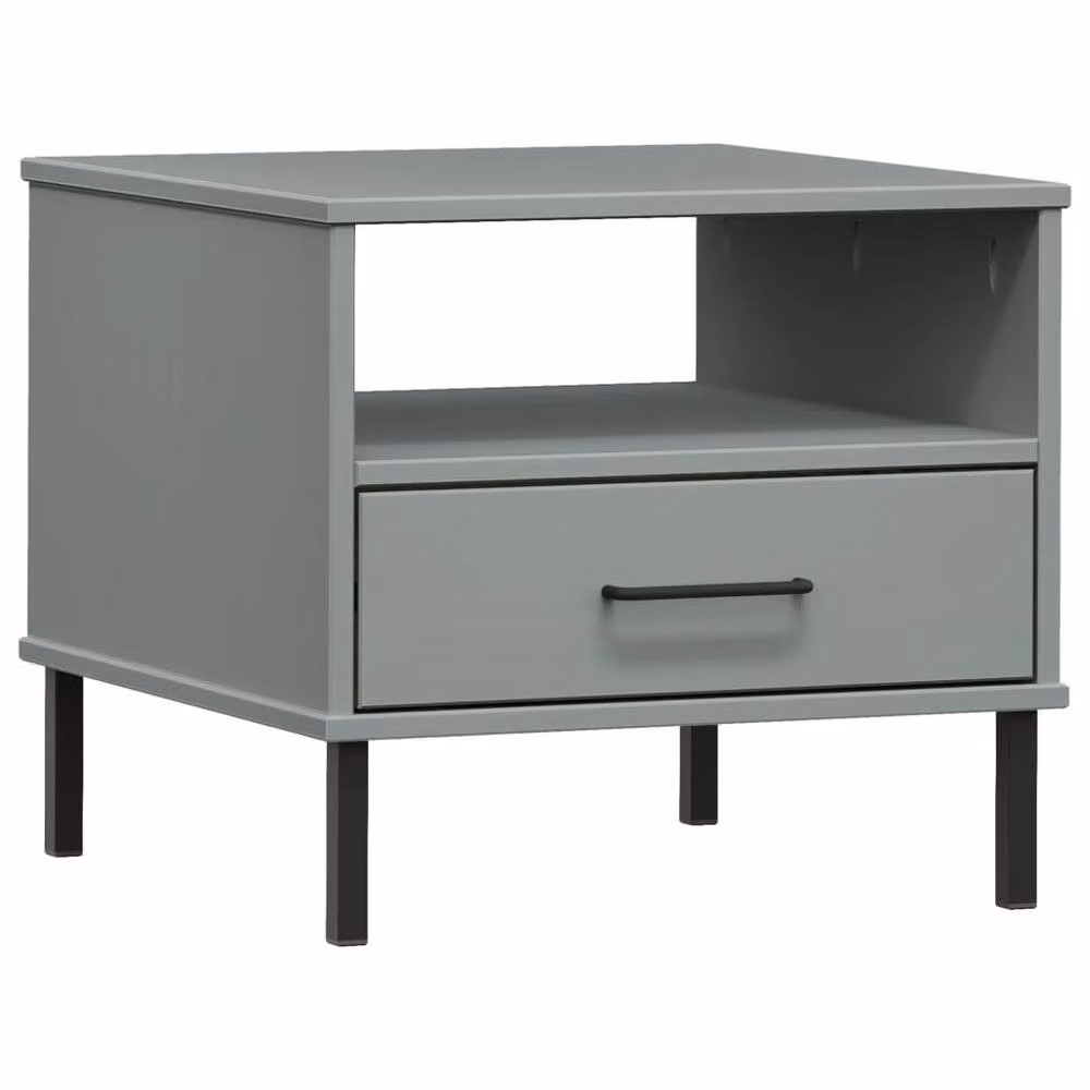 Berkfield Home Beautiful Oslo Bedside Table in Grey Solid Pine Wood with Metal Legs – 3