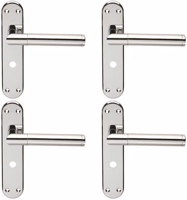 Loops 4x Round Bar Lever Bathroom Door Handle with Backplate in Polished Chrome, W: 180 mm x H: 40 mm