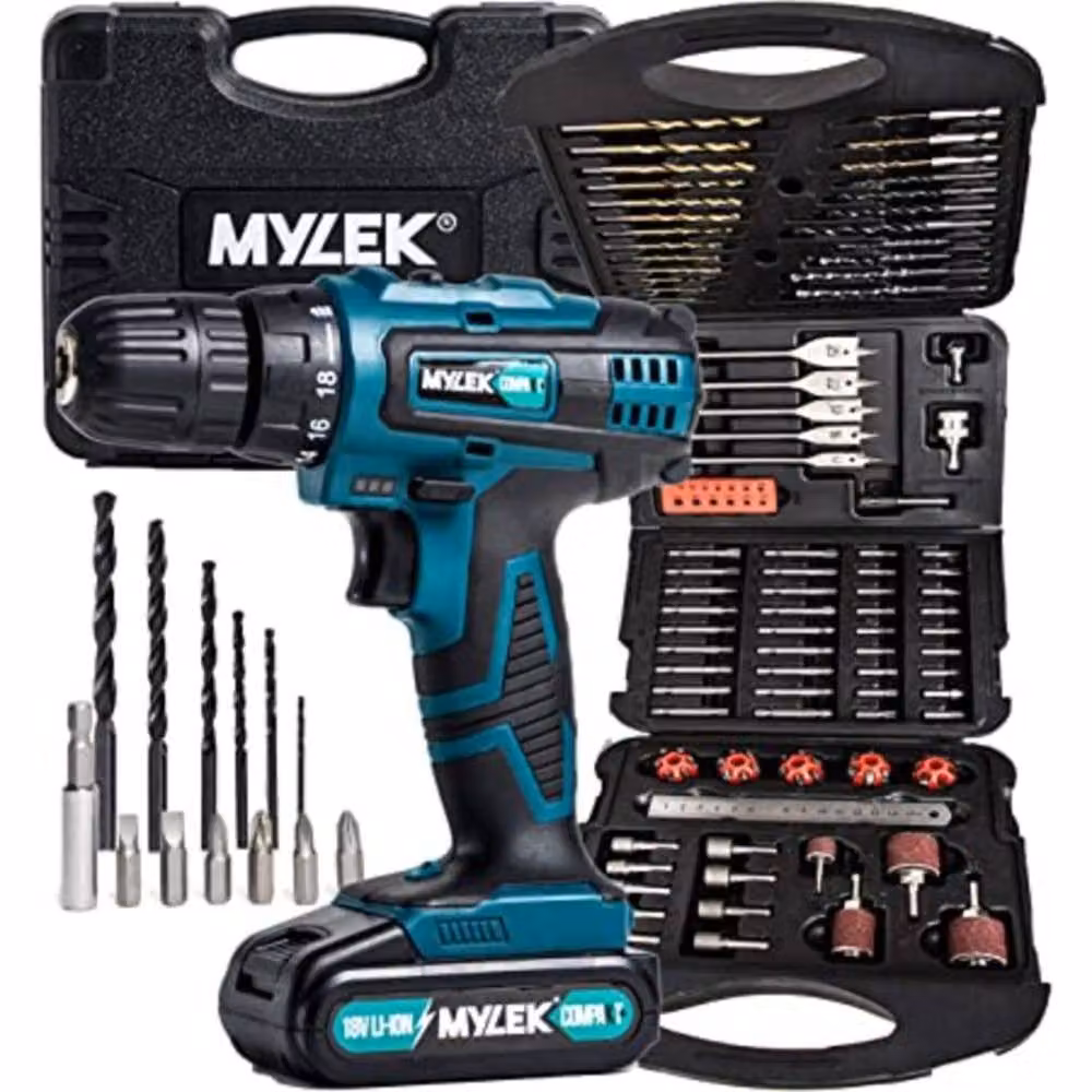 MYLEK 18V Cordless Drill Driver with 131 Piece Accessory Set, Black and Multicolour – 2
