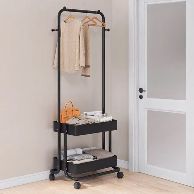 KORVIXA Mobile Clothes Rail Stand with Dual Hook and Rail Matrix in Black, W: 90 cm, H: 150 cm – 1