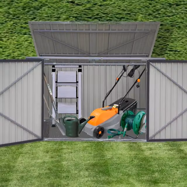 Groundlevel XXL Metal Pent Garden Storage Shed with Double Doors, Grey