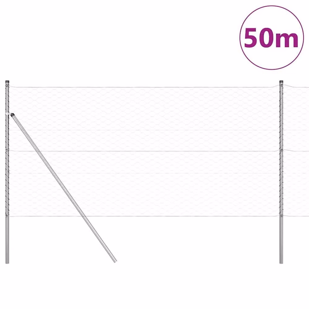 Berkfield Home Silver Galvanised Steel Hexagon Fence, H: 140 cm x W: 50 m – 2