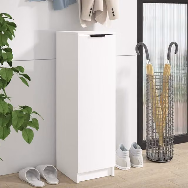 Berkfield Home White Wall Mounted Shoe Cabinet with Hinged Doors, W/D/H: 30 x 35 x 100 cm