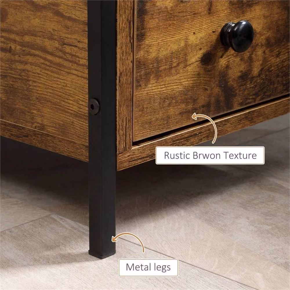 Nordara Industrial Narrow End Table with 2 Drawers and Storage Shelf, Brown and Black, W/D/H: 30 x 60 x 61 cm – 3