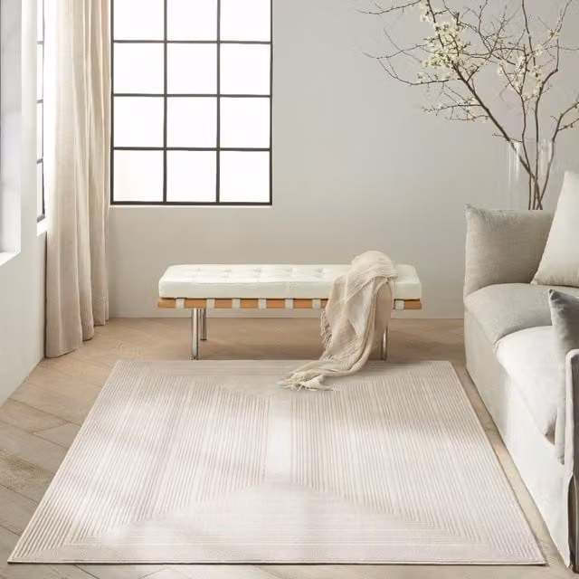 The Rug Shop UK Cream and Ivory Modern Abstract Polyester Area Rug, W: 160 cm, D: 220 cm