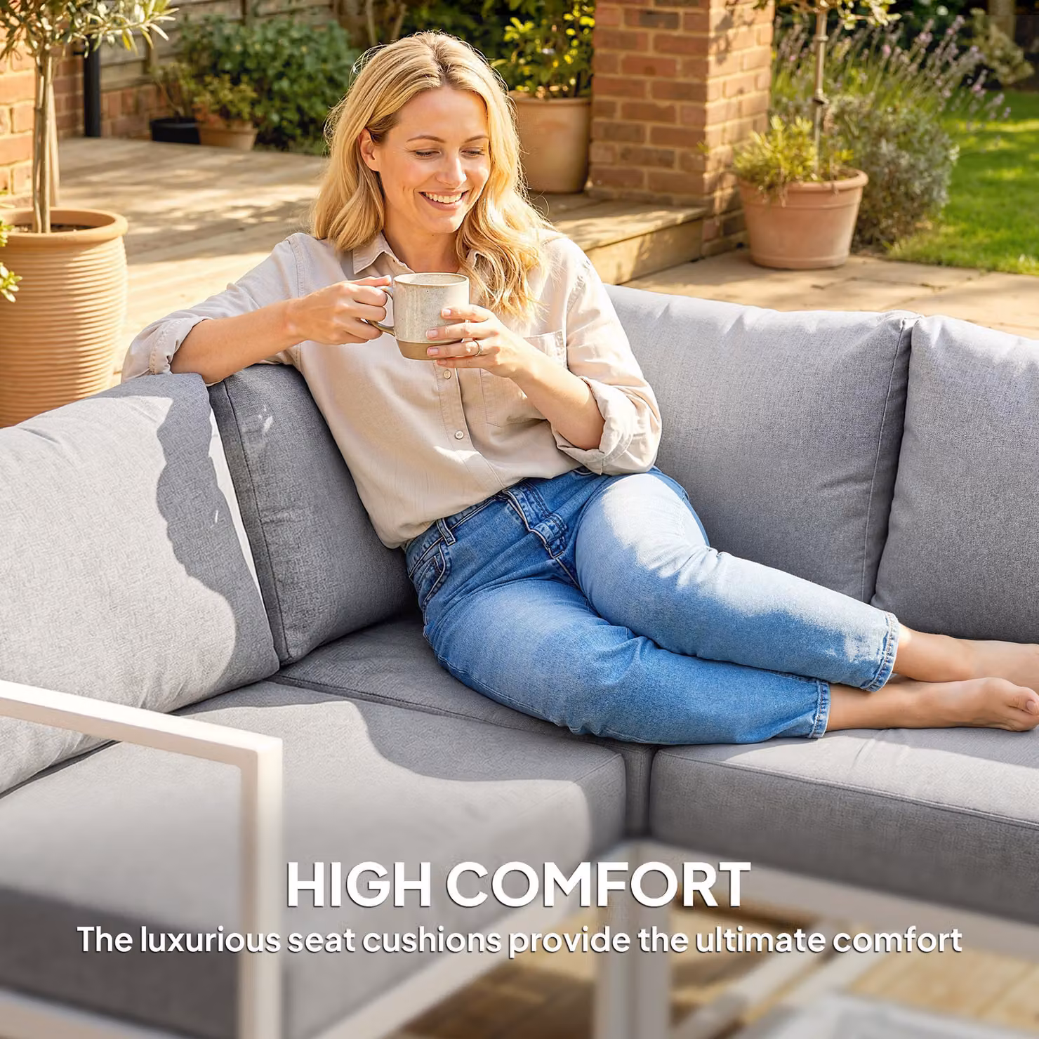 Outsunny 6 Seater Aluminium Garden Furniture Set with Upholstered Cushions in Light Grey – 4