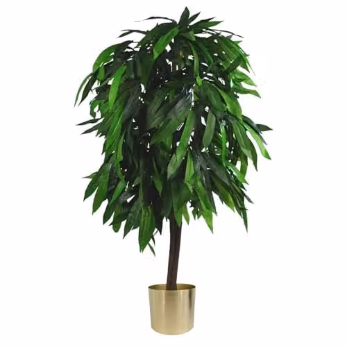 Leaf Design UK Large Artificial Mango Tree with Metal Planter, Green and Gold, Height: 120 cm – 1
