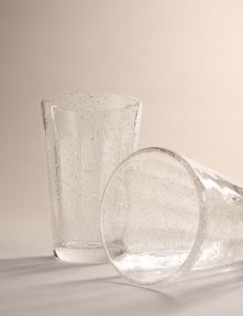 M&S Set of 2 Transparent Bubble Hi Ball Tumbler Glasses