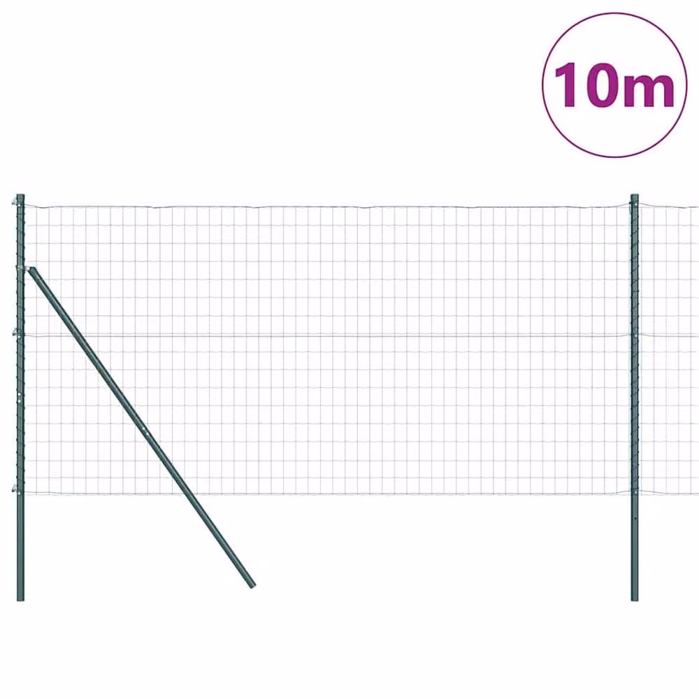 Berkfield Home Euro Fence with 7 Posts, Green Galvanised Steel, W: 10 m, H: 1.2 m – 2