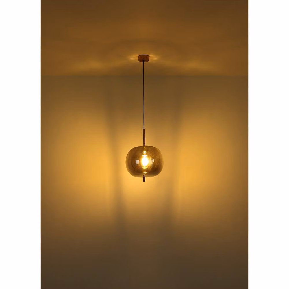 Netlighting Blacky Globe Pendant Light with Grey Glass Sphere and Brass Finish, Diameter: 30 cm – 3