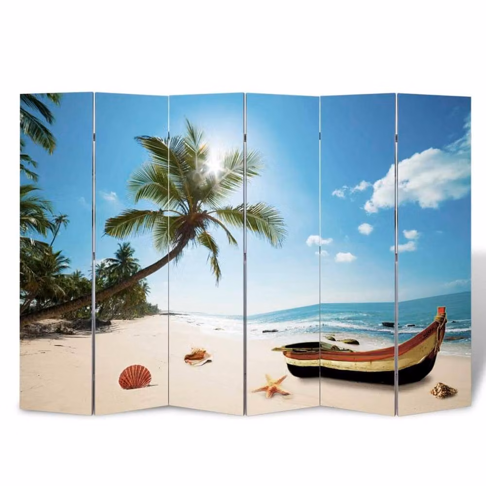 Berkfield Home Folding Room Divider Beach Abstract Multicolour W/H: 217 x 170 cm – 2