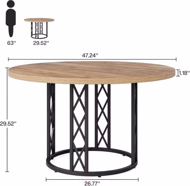 VOGREX Industrial Round Dining Table in Beige, Diameter: 120 cm, Height: 75 cm – 1