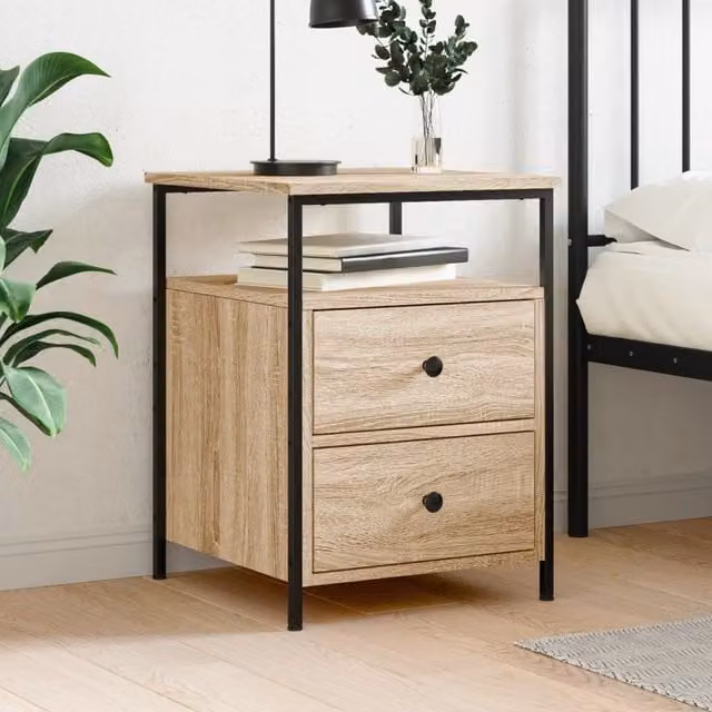 Berkfield Home Sonoma Oak Bedside Cabinet in Brown, W/D/H: 44 x 45 x 60 cm