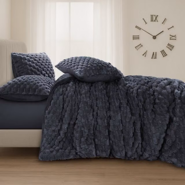 VELOSSO Reversible Winter Fleece Duvet Set, Charcoal Grey, W/D/H: 140 x 200 cm