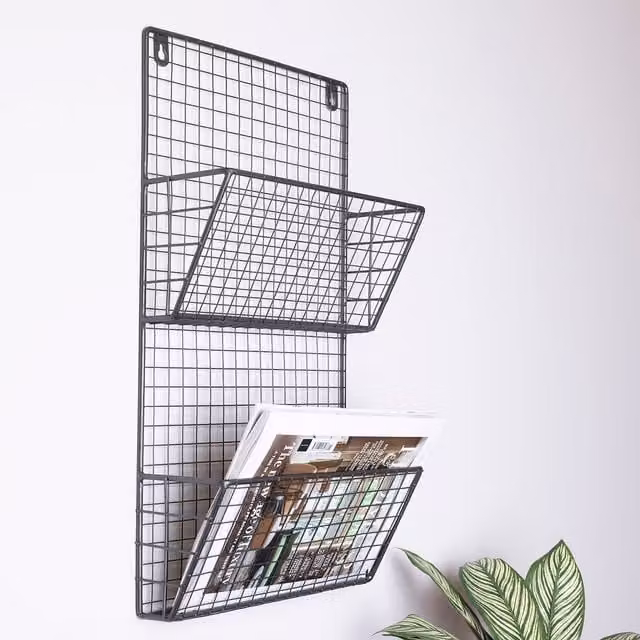 Charnwood Contemporary Iron Wall Mounted Magazine Rack in Grey