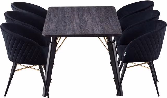 Vittorio Cosmo LUX Modern Rectangular Dining Set with Table and 6 Chairs in Black and Gold