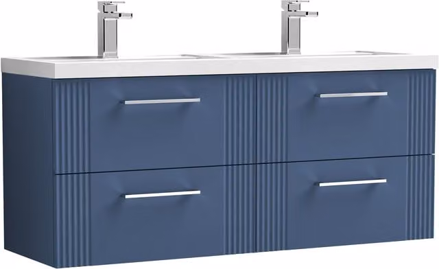 Balterley Wall Hung 4 Drawer Vanity Unit with 2 Polymarble Basins, Satin Blue, W: 120 cm