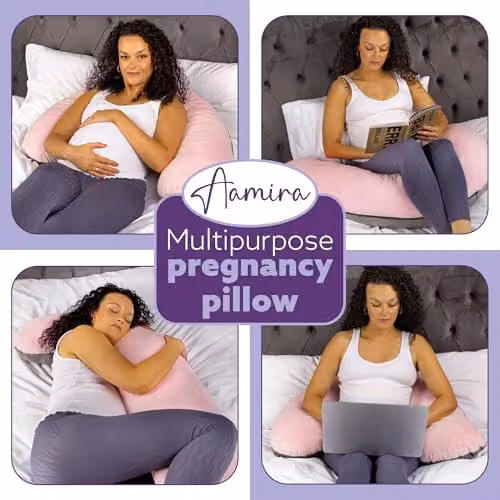 Aamira L Shaped Memory Foam Pregnancy Pillow in Pink and Grey Velvet – 7