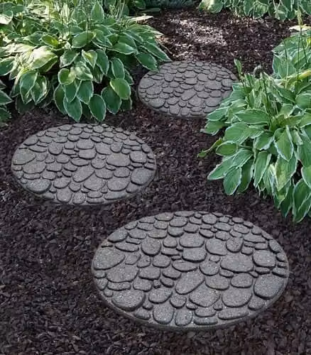 Nicoman Set of 2 Grey Recycled Rubber River Rock Garden Stepping Stones, Dia. 46 cm – 1