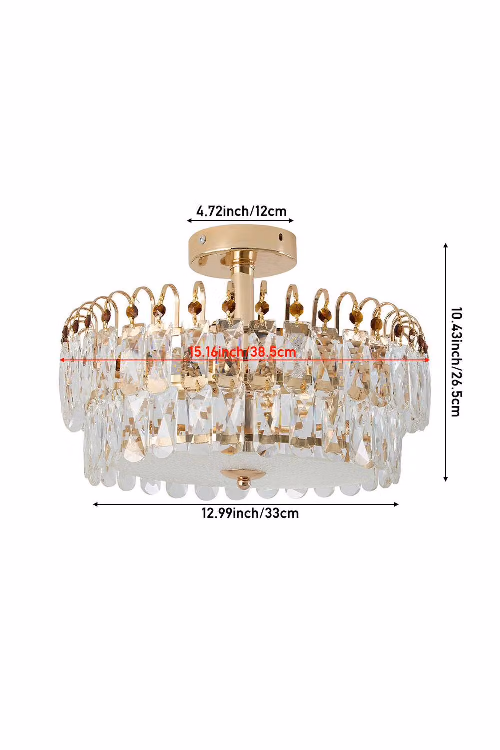 Living and Home Semi Flush Mount Crystal Ceiling Light in Gold and Transparent – 3