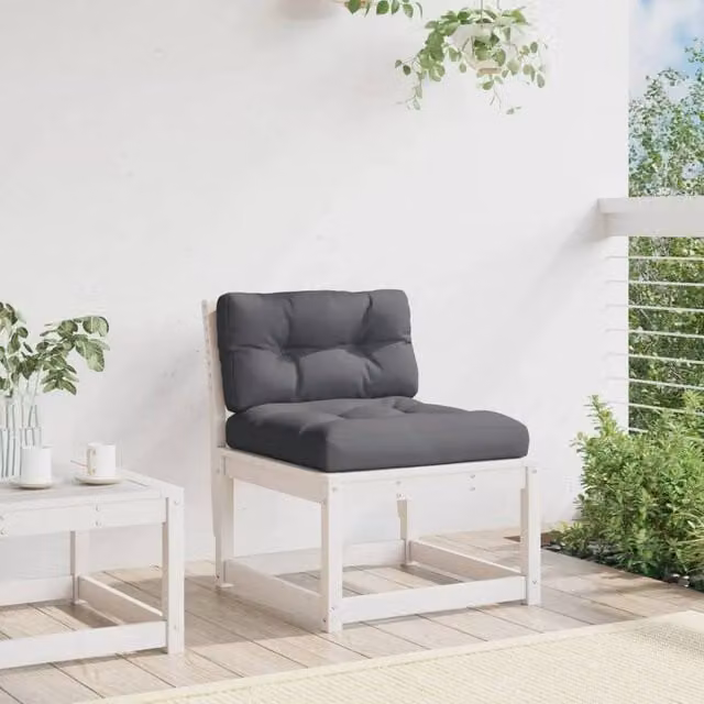 Berkfield Home Garden Sofa with Cushions in White Solid Pine Wood – 1
