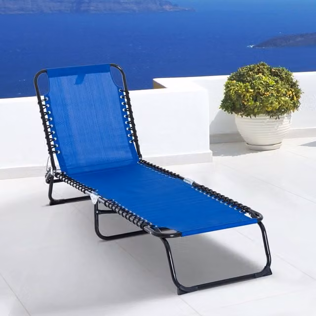 Outsunny Reclining Sun Lounger in Blue with Textilene Fabric and Metal Frame