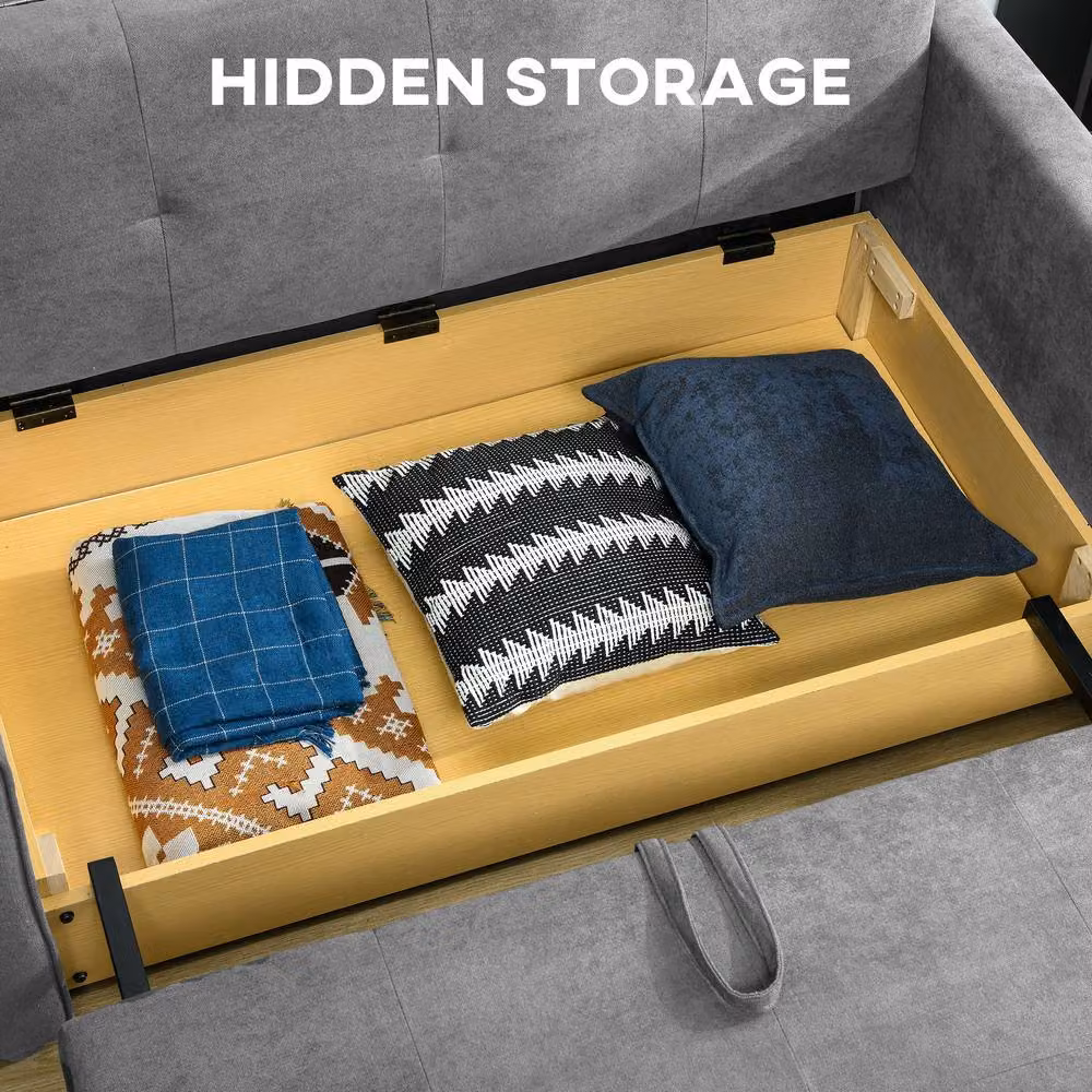 STILVORA 2 Seater Sofa Bed with Storage in Light Grey Velvet – 5