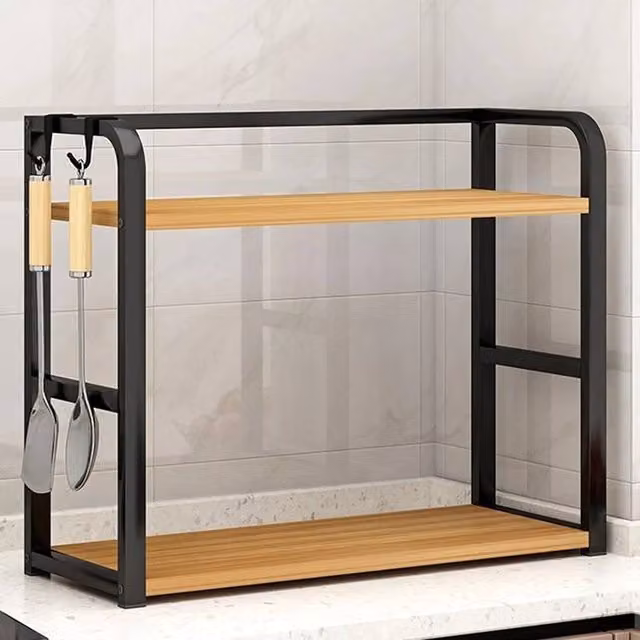 KORVIXA 2 Layer Multipurpose Metal Countertop Kitchen Rack Organizer in Black – 1