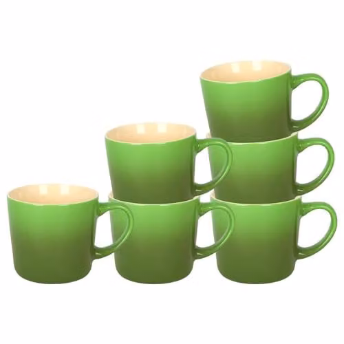 Argon Tableware Green Ombre New Bone China Coffee Mugs, 330ml, Pack of 6 – 1