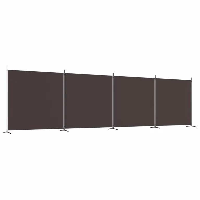 Berkfield Home 4-Panel Fabric Room Divider in Brown, H 180 cm x W 698 cm