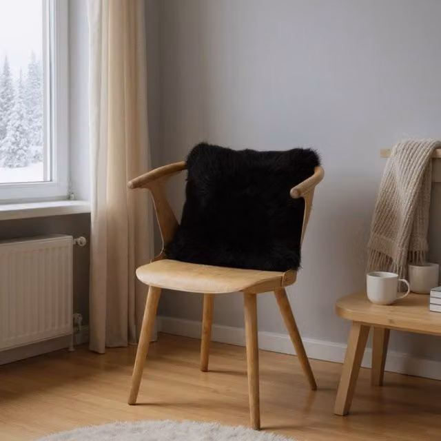 Infinity Leather Black Genuine Sheepskin Wool Cushion, W/D/H: 40 x 40 x 40 cm – 1