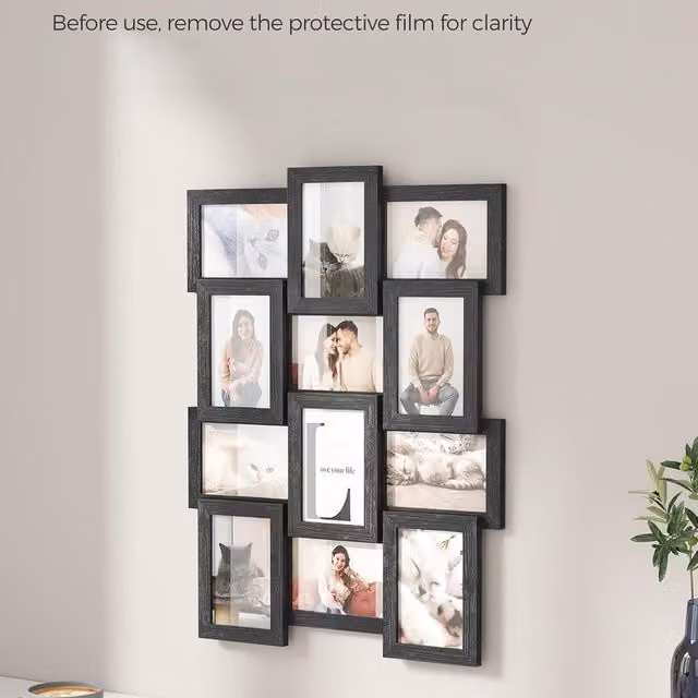 SONGMICS Modern Black Wall Collage Photo Frame Set with 12 Frames for 10x15 cm Pictures