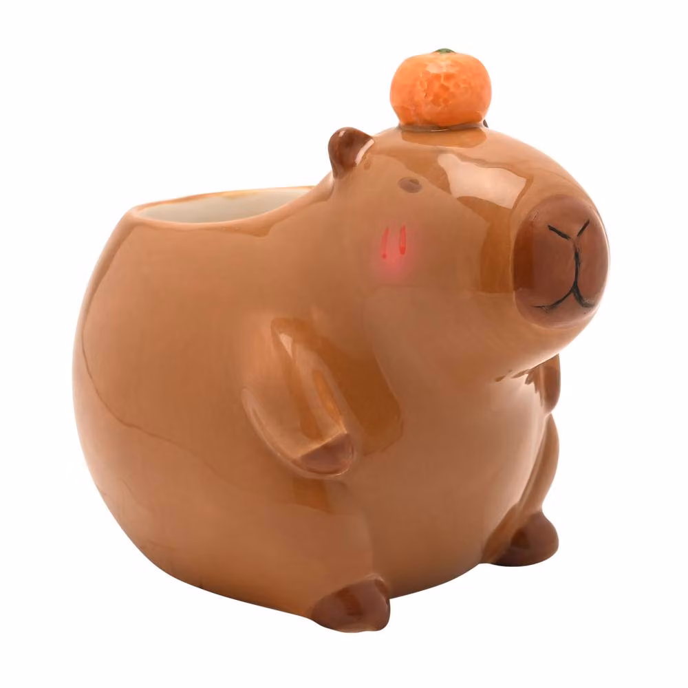 The Feel Good Club Capybara Ceramic Tabletop Plant Pot in Brown and Orange – 2