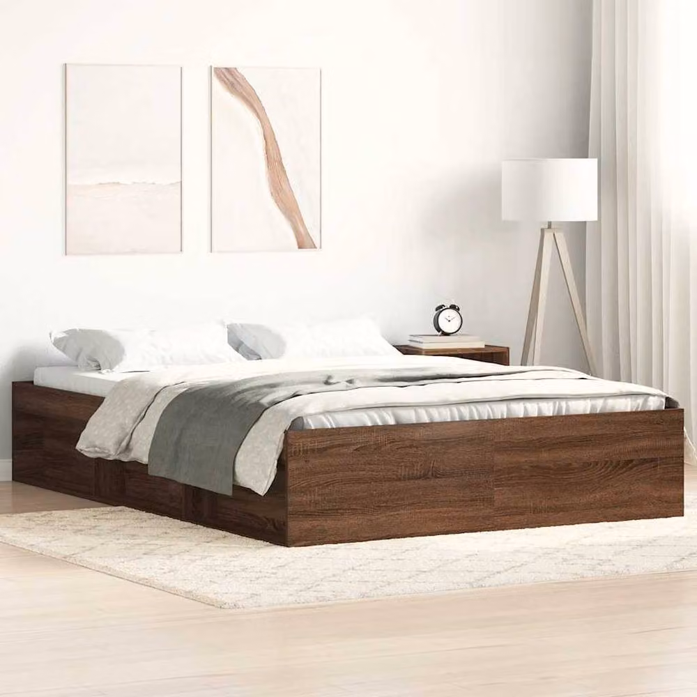 Berkfield Home Small Double Bed Frame in Brown Oak with Side Compartments, W/D/H: 120 x 190 cm – 2