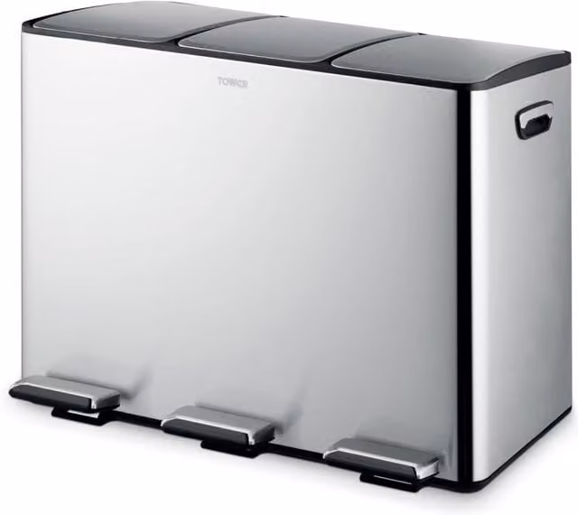 Tower 45L Recycling Pedal Bin with Removable Inner Bucket, Cream and Silver Stainless Steel