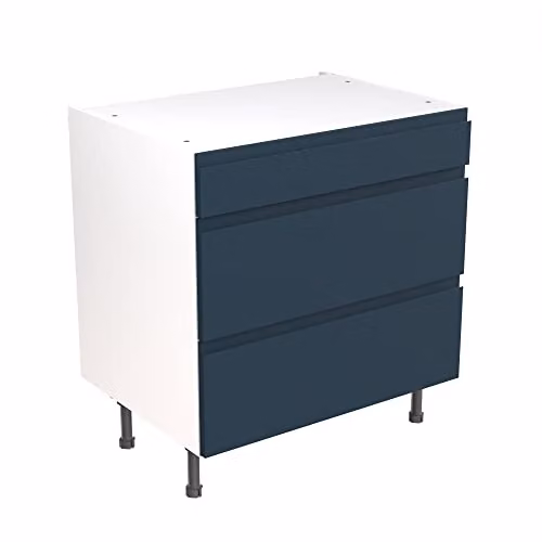 Kitchen Kit Indigo Blue Matt Flatpack Base Cabinet with 3 Drawers and J-Pull Doors W/D/H: 80 x 57 x 87 cm