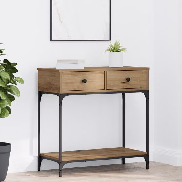 Berkfield Home Artisan Oak Console Table in Brown, W/D/H: 75 x 34.5 x 75 cm – 1