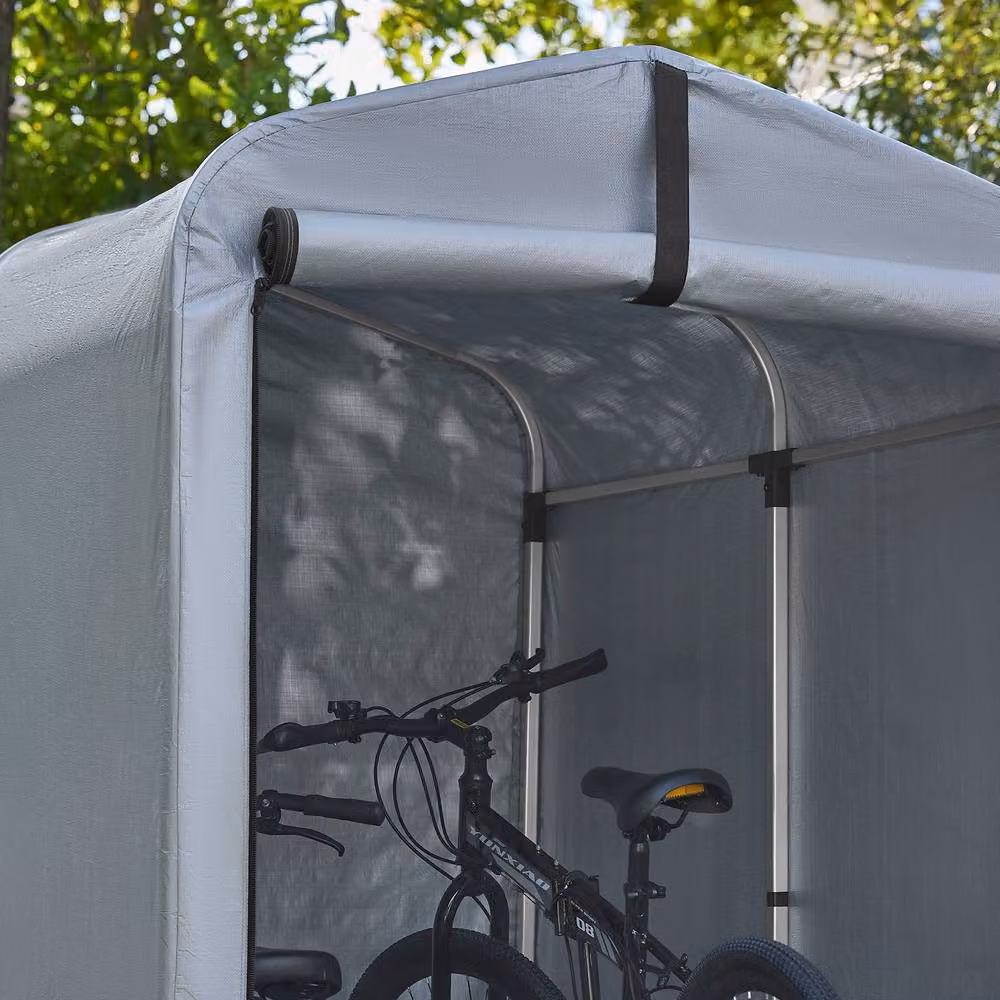 SoBuy Grey Garden Storage Shed with Waterproof PE Tarpaulin and Steel Frame, W/D/H: 176 x 120 x 163.07 cm – 3